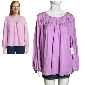 Time and Tru Size XXXL (22) Women's blouse  Eyelet Top Long Sleeves Lilac new